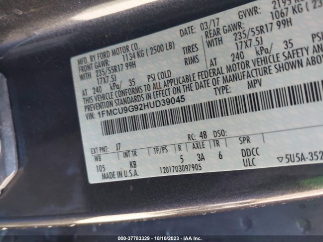 1FMCU9G92HUD39045 Ford ESCAPE SE