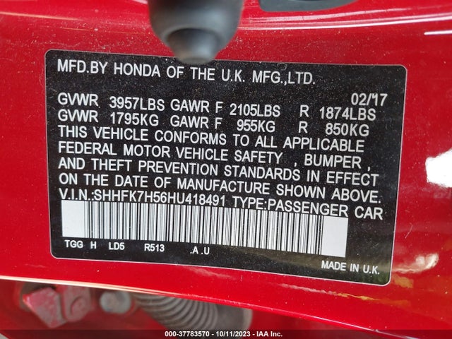 Honda Civic Hatchback Ex 2017 SHHFK7H56HU418491 Image 9