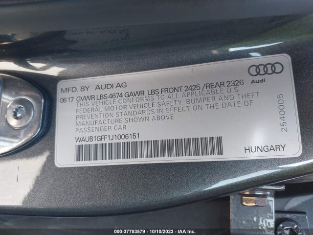 WAUB1GFF1J1006151 Audi S3 2.0t Tech Premium Plus/2.0t Premium Plus