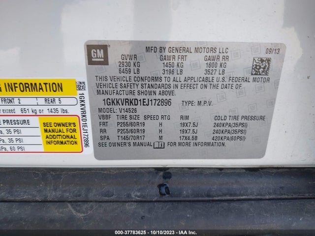 GMC ACADIA SLT 2014 1GKKVRKD1EJ172896 Image 9