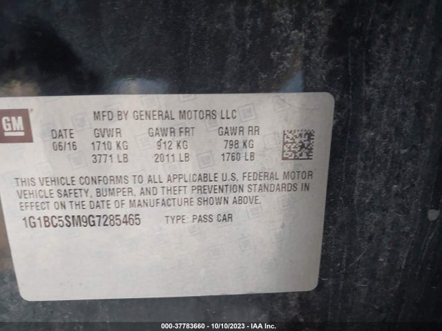 Chevrolet CRUZE LS 2016 1G1BC5SM9G7285465 Image 9