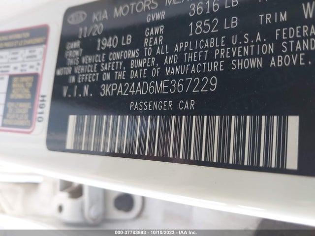 2021 KIA RIO S VIN: 3KPA24AD6ME367229