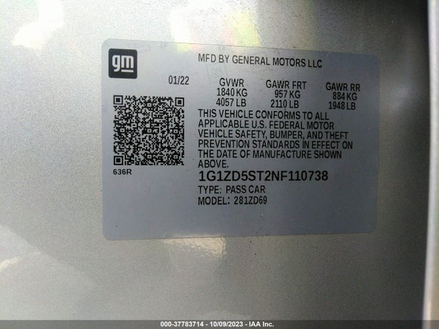 Chevrolet MALIBU LT 2022 1G1ZD5ST2NF110738 Image 9