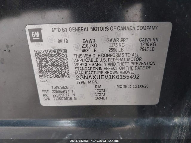 2GNAXUEV1K6155492 Chevrolet EQUINOX LT