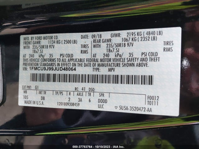Ford Escape Titanium 2018 1FMCU9J99JUD48064 Image 9