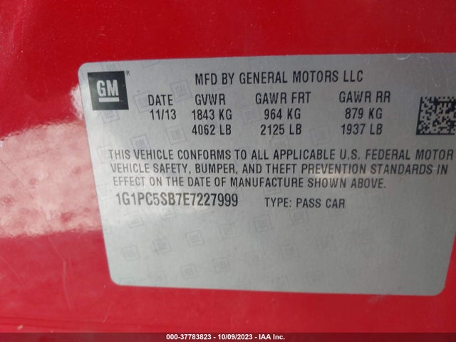 Chevrolet Cruze 1lt 2014 1G1PC5SB7E7227999 Image 9