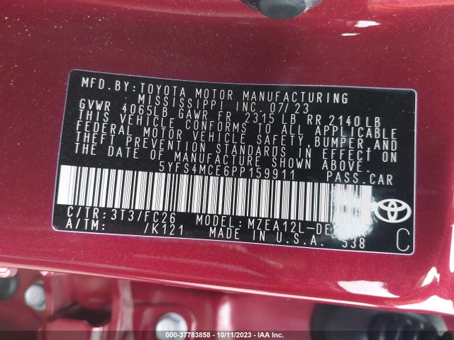 2023 TOYOTA COROLLA SE VIN: 5YFS4MCE6PP159911