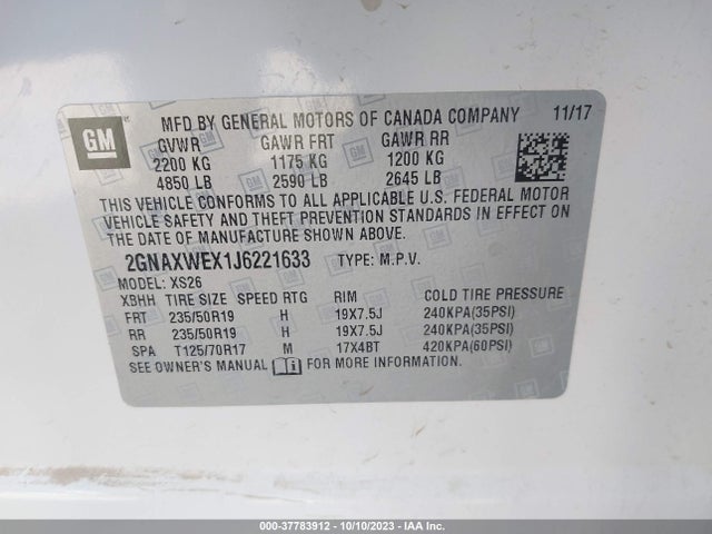 Chevrolet Equinox Premier 2018 2GNAXWEX1J6221633 Image 9