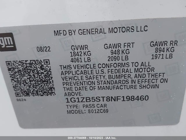 Chevrolet MALIBU LS 2022 1G1ZB5ST8NF198460 Image 9