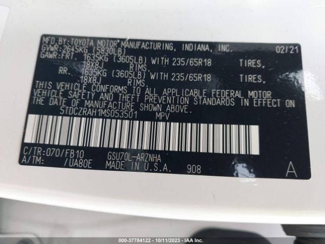 5TDCZRAH1MS053501 Toyota Highlander L