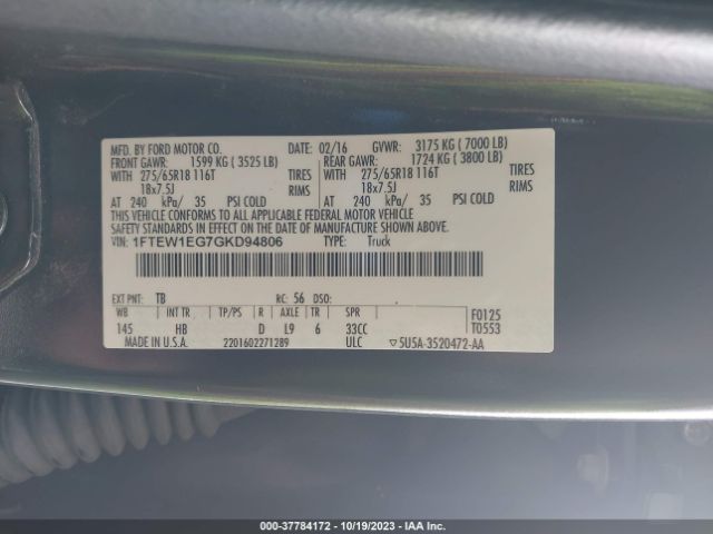 1FTEW1EG7GKD94806 Ford F-150 Xlt/xl/lariat/platinum