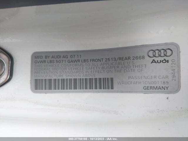 37784185 :رقم المزاد ، WAUCFAFH1CN001189 vin ، 2012 Audi A5 2.0t Premium مزاد بيع