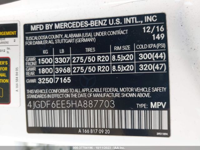 4JGDF6EE5HA887703 Mercedes-Benz Gls 450