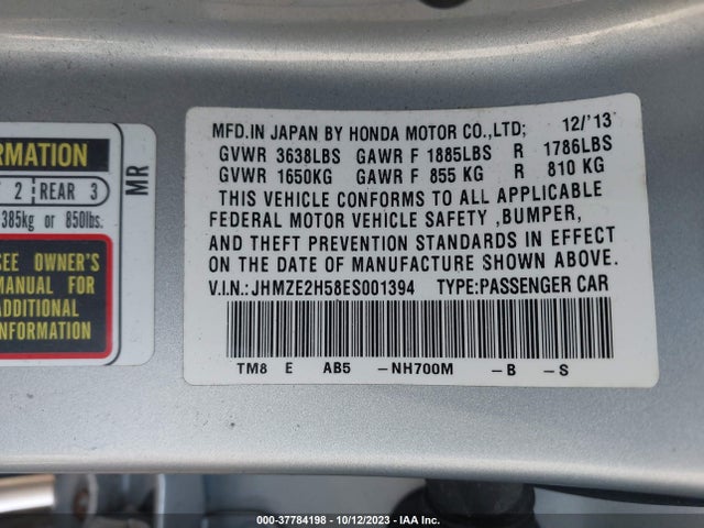 Honda Insight Lx 2014 JHMZE2H58ES001394 Image 9