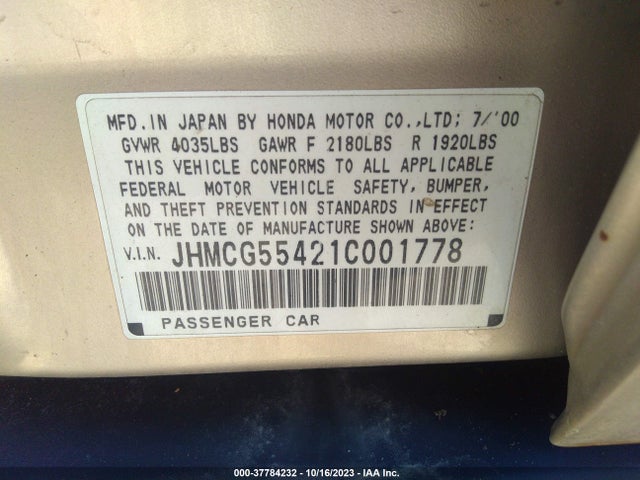 2001 HONDA ACCORD SDN LX VIN: JHMCG55421C001778