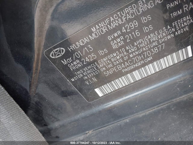 2013 HYUNDAI SONATA GLS PZEV VIN: 5NPEB4AC7DH703877