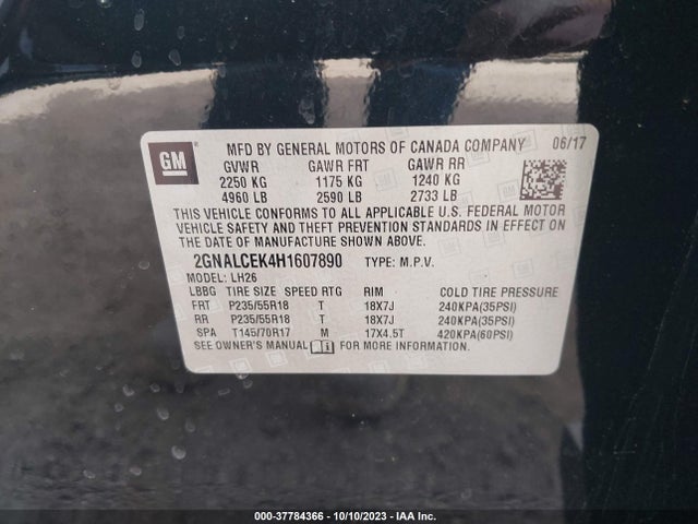 Chevrolet EQUINOX LT 2017 2GNALCEK4H1607890 Image 9