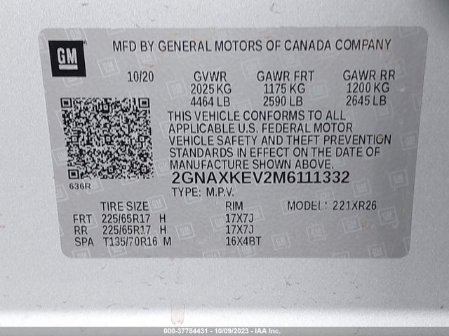 Chevrolet EQUINOX LT 2021 2GNAXKEV2M6111332 Image 9