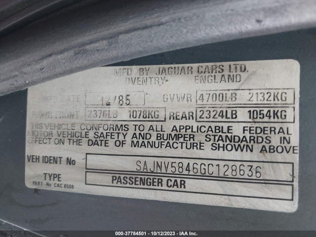1986 JAGUAR XJS SAJNV5846GC128636 Photo 8