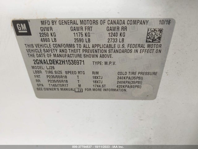 Chevrolet Equinox Premier 2017 2GNALDEK2H1536971 Image 9