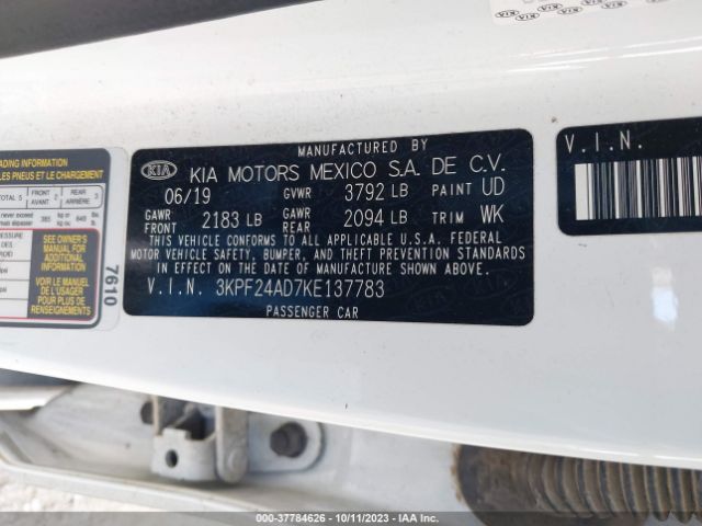 3KPF24AD7KE137783 KIA Forte Lxs