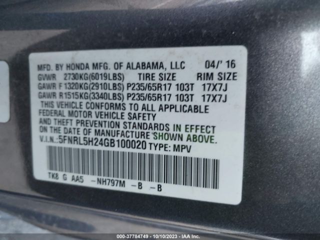 5FNRL5H24GB100020 Honda ODYSSEY LX