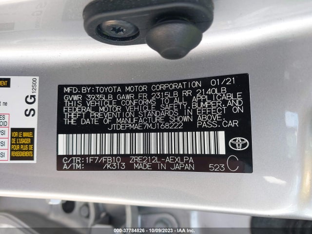 2021 TOYOTA COROLLA LE VIN: JTDEPMAE7MJ168222