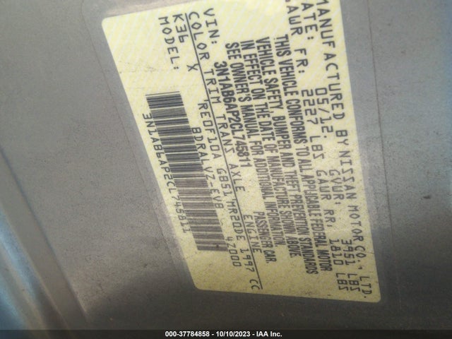 2012 NISSAN SENTRA 2.0 SL VIN: 3N1AB6AP2CL745811