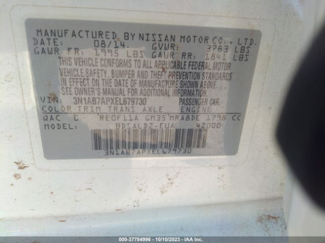 3N1AB7APXEL679730 Nissan Sentra S/fe+ S/sv/fe+ Sv/sr/sl