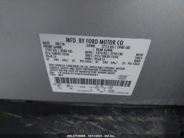 Ford Explorer Limited 2017 1FM5K7FH9HGA66941 Image 9