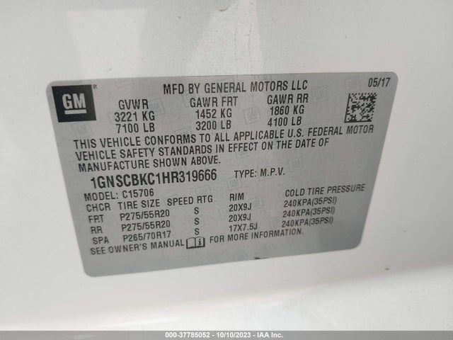 Chevrolet Tahoe Lt 2017 1GNSCBKC1HR319666 Image 9