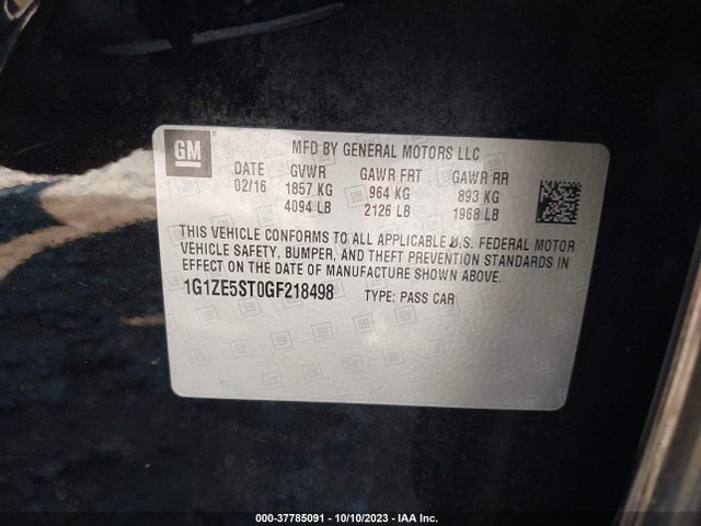 Chevrolet MALIBU LT 2016 1G1ZE5ST0GF218498 Image 9