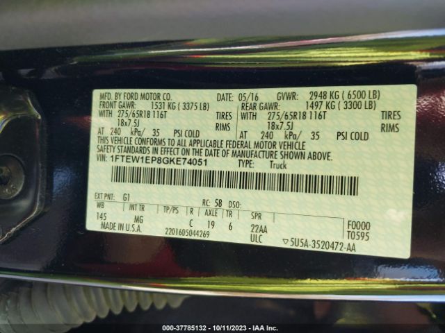 1FTEW1EP8GKE74051 Ford F-150 Xlt/xl/lariat