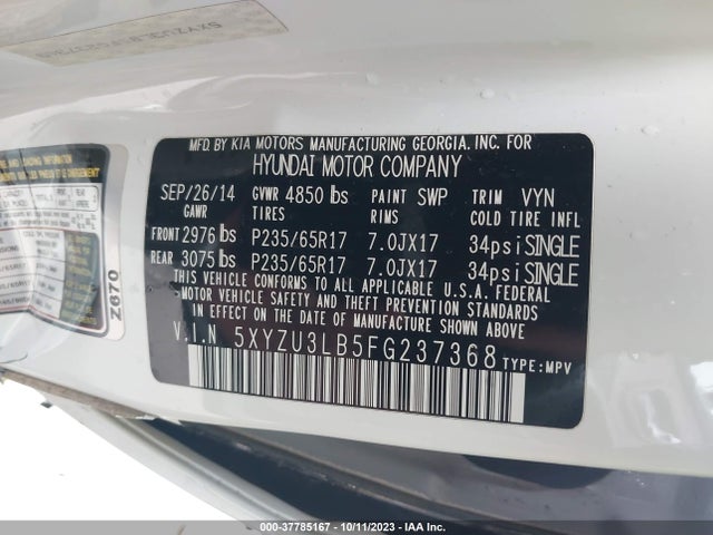 2015 HYUNDAI SANTA FE SPORT VIN: 5XYZU3LB5FG237368