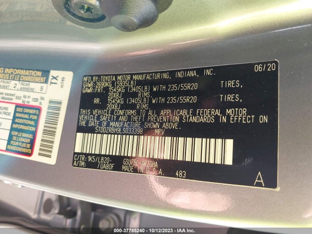 Toyota Highlander Limited/platinum 2020 5TDDZRBH9LS033398 Image 9