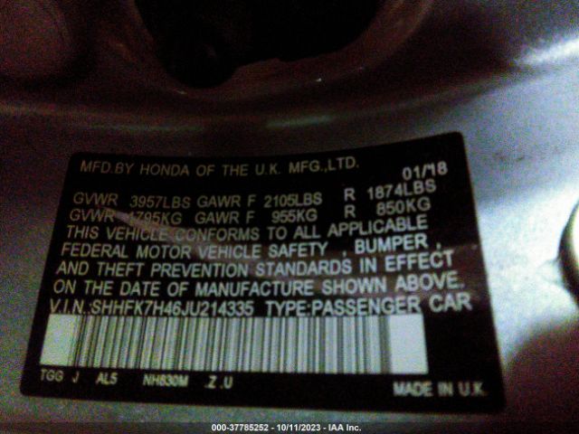 SHHFK7H46JU214335 Honda Civic Hatchback Sport