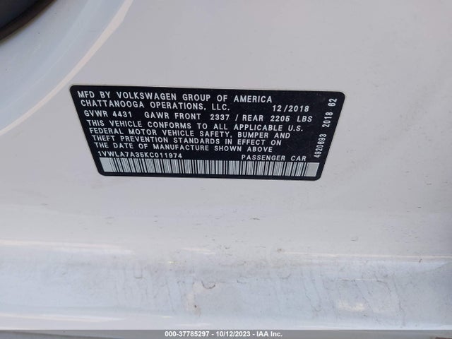 1VWLA7A35KC011974 Volkswagen Passat 2.0t Wolfsburg Edition