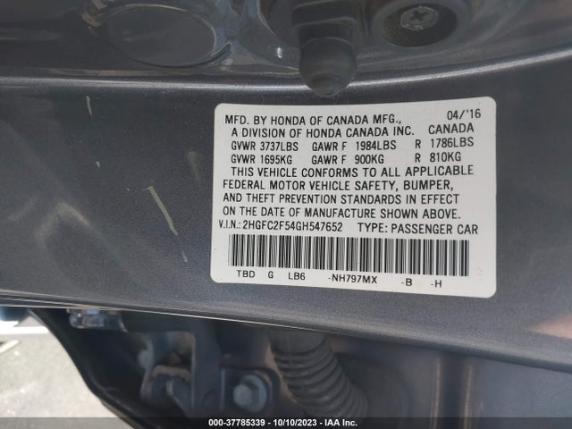 Honda Civic Sedan Lx 2016 2HGFC2F54GH547652 Image 9