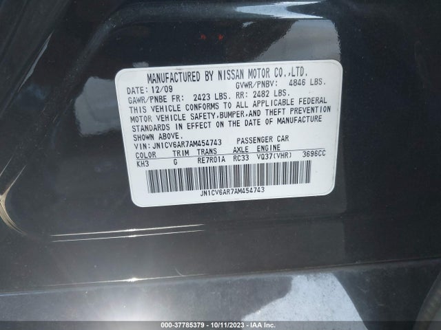 2010 INFINITI G37 SEDAN X VIN: JN1CV6AR7AM454743