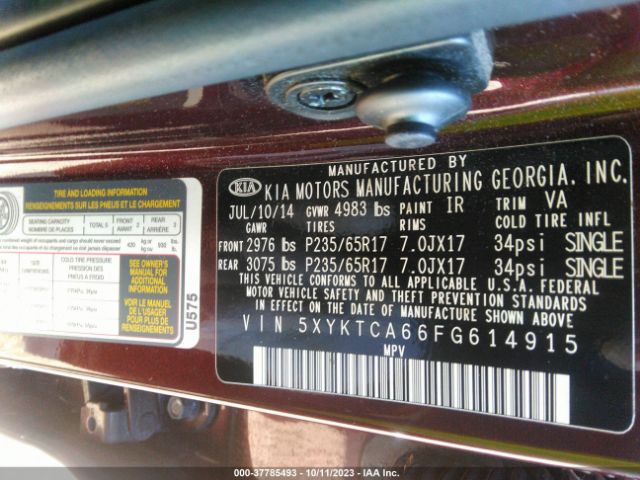 5XYKTCA66FG614915 KIA SORENTO LX
