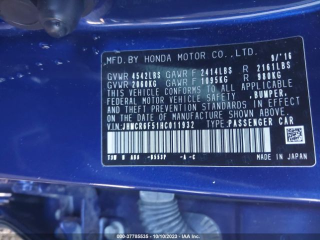 JHMCR6F51HC011932 Honda Accord Hybrid Ex-l