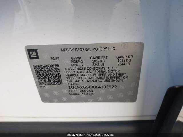 Chevrolet Bolt Ev Premier 2019 1G1FX6S0XK4132922 Image 9