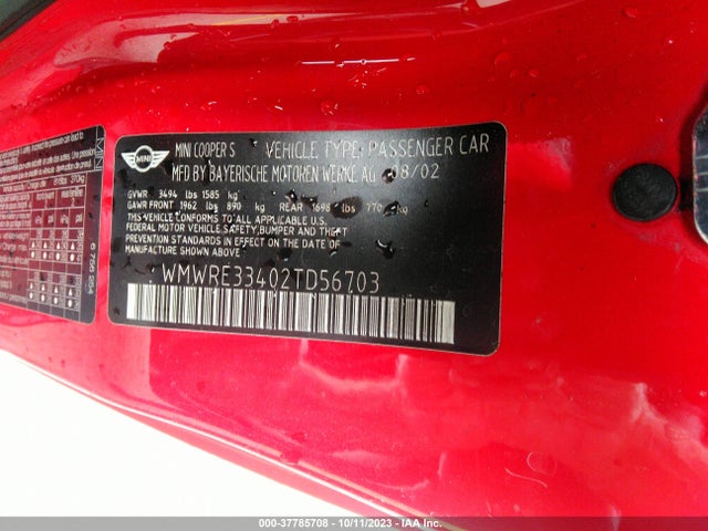 2002 MINI COOPER S WMWRE33402TD56703 Photo 8