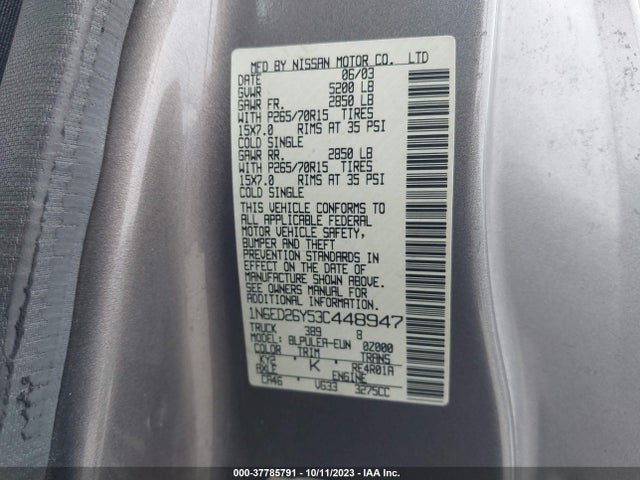 2003 NISSAN FRONTIER 4WD XE VIN: 1N6ED26Y53C448947