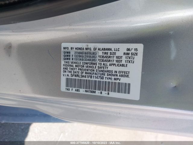 5FNRL5H41FB114750 Honda ODYSSEY EX