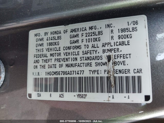 2006 HONDA ACCORD 2.4 EX VIN: 1HGCM56796A071477