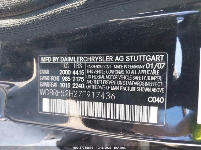 2007 MERCEDES-BENZ C-CLASS 2.5L SPORT VIN: WDBRF52H27F917436