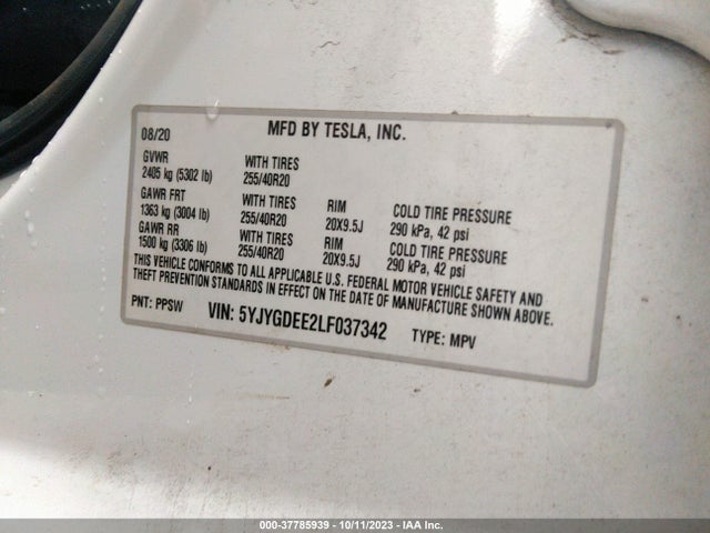 Tesla Model Y Long Range 2020 5YJYGDEE2LF037342 Image 9