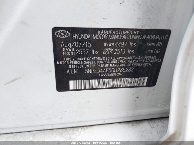 2016 HYUNDAI SONATA 2.4L SPORT VIN: 5NPE34AF5GH285282