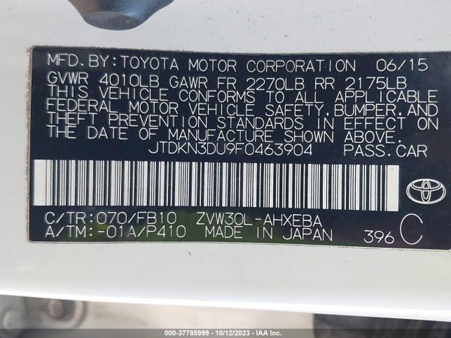 Toyota Prius Four 2015 JTDKN3DU9F0463904 Image 9
